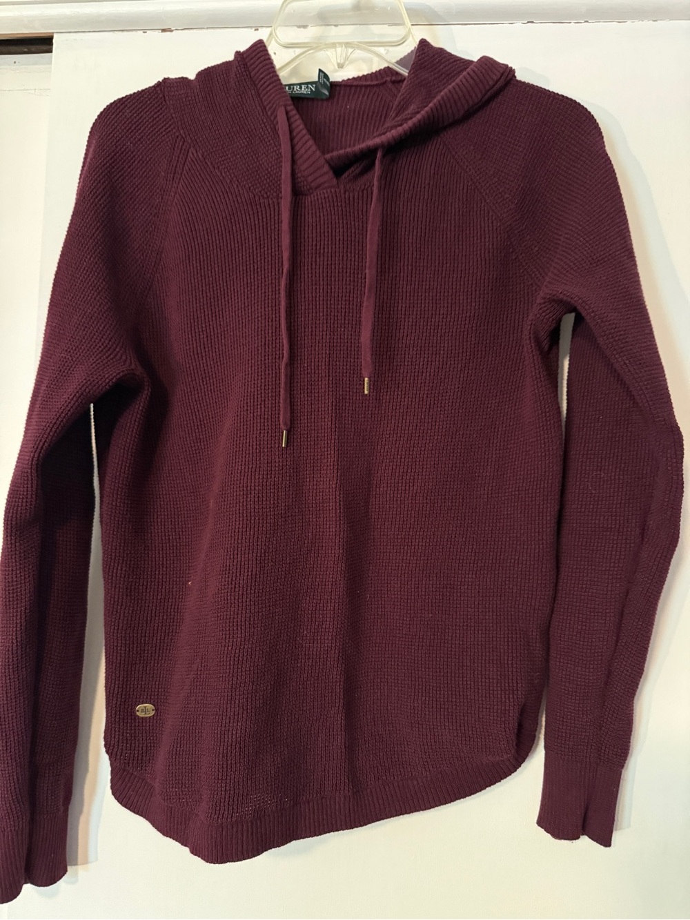 Ralph Lauren Maroon Knit Hoodie with Drawstring